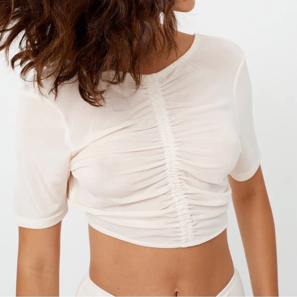 Suboo - The Liz Rouched Crop Reversible Top - Cream - Picture 2 of 11